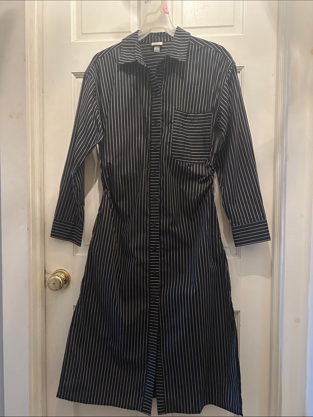 a new day Black and White Pinstripe Midi Shirt Dress